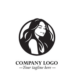 Beautiful Woman Logo Symbol in Black on White Background with Elegant Minimal and Modern Design