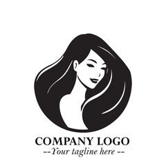 Beautiful Woman Logo Symbol in Black on White Background with Elegant Minimal and Modern Design
