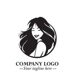 Beautiful Woman Logo Symbol in Black on White Background with Elegant Minimal and Modern Design