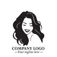 Beautiful Woman Logo Symbol in Black on White Background with Elegant Minimal and Modern Design