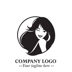 Beautiful Woman Logo Symbol in Black on White Background with Elegant Minimal and Modern Design