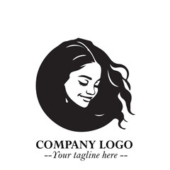 Beautiful Woman Logo Symbol in Black on White Background with Elegant Minimal and Modern Design