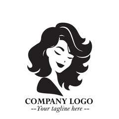 Beautiful Woman Logo Symbol in Black on White Background with Elegant Minimal and Modern Design