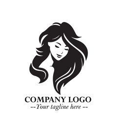 Beautiful Woman Logo Symbol in Black on White Background with Elegant Minimal and Modern Design