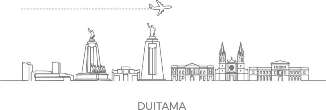 Duitama Colombia Skyline Line Art with Airplane