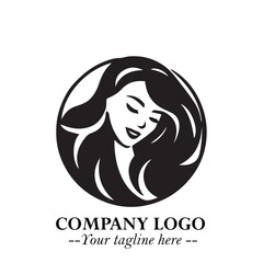 Beautiful Woman Logo Symbol in Black on White Background with Elegant Minimal and Modern Design