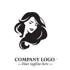 Beautiful Woman Logo Symbol in Black on White Background with Elegant Minimal and Modern Design