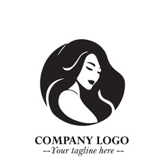 Beautiful Woman Logo Symbol in Black on White Background with Elegant Minimal and Modern Design