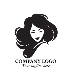 Beautiful Woman Logo Symbol in Black on White Background with Elegant Minimal and Modern Design