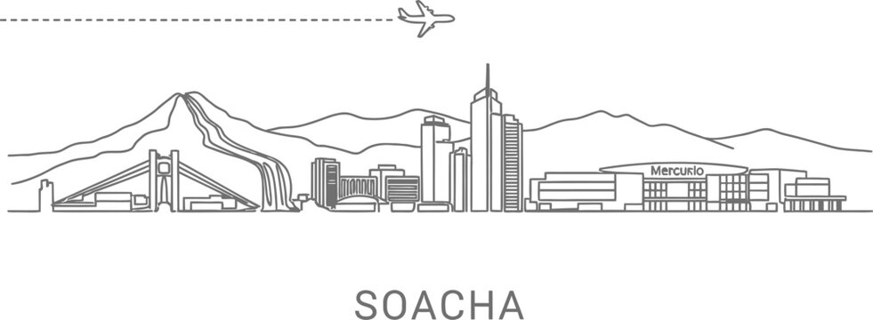 Soacha Colombia Cityscape Skyline with Airplane and Mountains