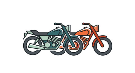 Obraz premium Two Classic Vintage Motorcycles Illustration Green and Orange Side by Side.