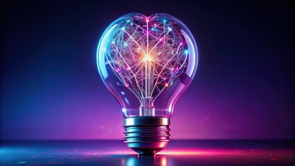 Illuminating Network of Ideas A Glowing Heart-Shaped Bulb Representing Innovation and Connectivity