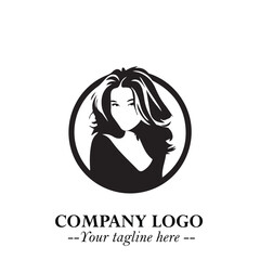 Beautiful Woman Logo Symbol in Black on White Background with Elegant Minimal and Modern Design