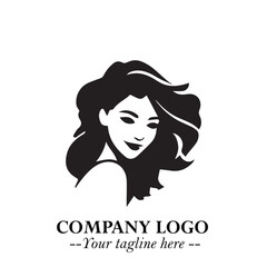 Beautiful Woman Logo Symbol in Black on White Background with Elegant Minimal and Modern Design