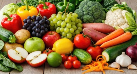 Fresh and Colorful Assortment of Fruits and Vegetables.