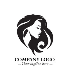 Beautiful Woman Logo Symbol in Black on White Background with Elegant Minimal and Modern Design