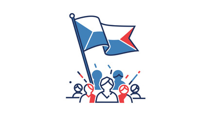 Fototapeta premium Waving national flag with cheering crowd celebrating patriotism illustration.