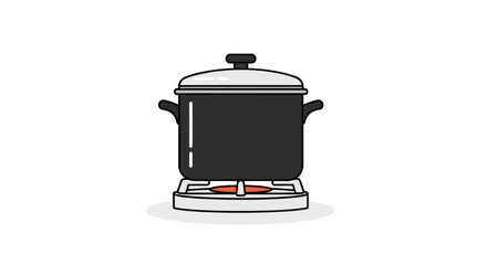 Black Cooking Pot with Lid on a Gas Stove.