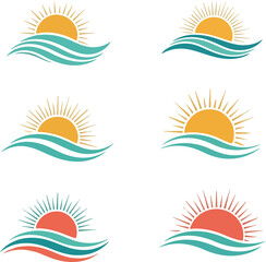sun and clouds sea logo icon set design