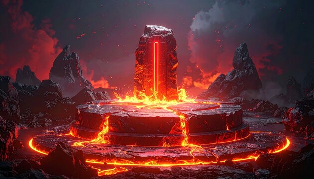Volcanic altar radiating fiery energy