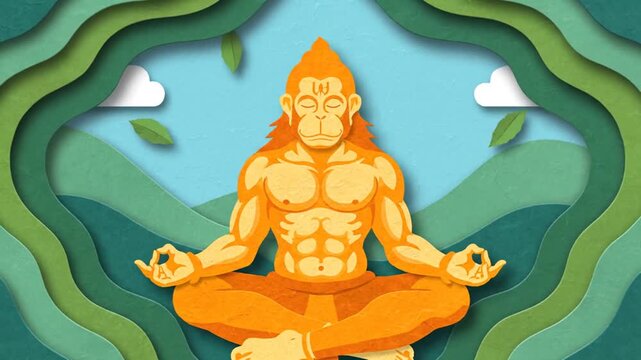hanuman meditating paper cutout spiritual animation