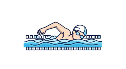Swimmer in Pool with Cap and Goggles.