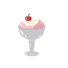 illustration of strawberry ice cream with chery in a glass for decoration or branding stickers