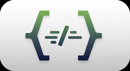 Stylized representation of code brackets with a slash