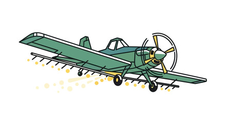 Cartoon Agricultural Airplane Spraying Crops with Propeller and Wings.