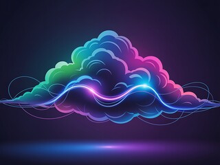 Vibrant Electric Cloud Formation Pulsating with Neon Energy Waves and Aurora Borealis Hues on a Dark Background