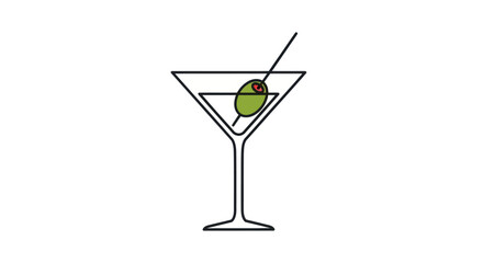 Simple Martini Glass with Olive and Cocktail Stick.
