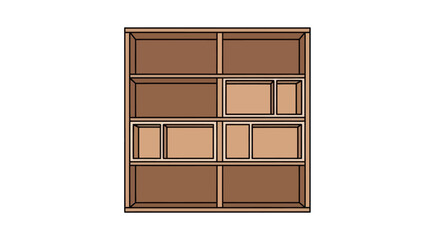 Empty Wooden Bookshelf with Multiple Compartments and Shelves.