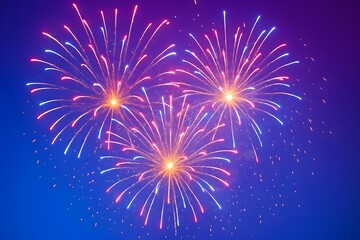 Fototapeta premium Vibrant Patriotic Fireworks Display in Red, White, and Blue – Celebrating Independence Day and National Pride Across the Night Sky