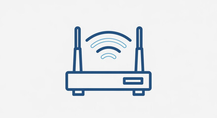 Blue router with two antennas emitting wifi signal