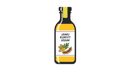 Traditional Jamu Kunyit Asam Herbal Drink in Glass Bottle.