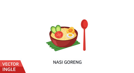 Nasi Goreng: Indonesian Fried Rice with Egg Vegetables and Red Spoon.