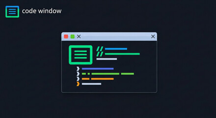 Illustration of a code window with lines of code