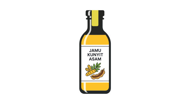 Traditional Jamu Kunyit Asam Herbal Drink in Glass Bottle.