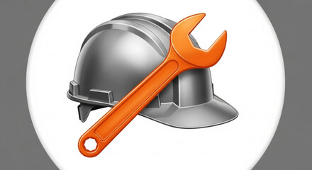 Hard hat and wrench for construction work