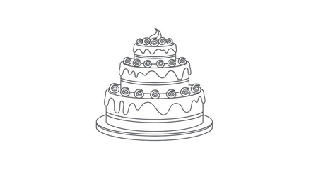 Elegant three-tiered wedding cake with decorative frosting and berries.