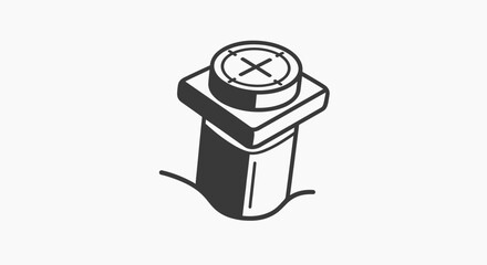 Simple Black and White Bolt with Cross-Shaped Head.