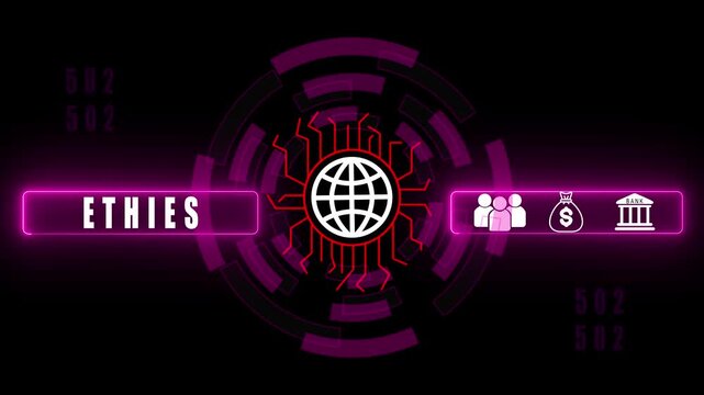 Businessman pressing an Ethics concept button. holographic advanced HUD circle platform Business, Technology, Internet 4K animation.