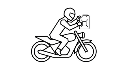 Motorcycle Rider Carrying Fuel Canister Outline Illustration.