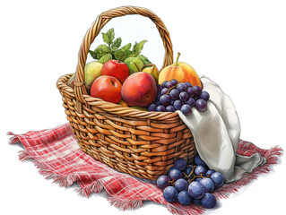 A Basket Filled with Fresh Fruit and a Cozy Picnic Blanket