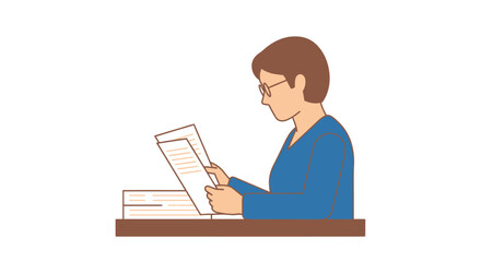 Person Reading Documents Wearing Glasses Focused on Papers.