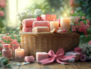 Spa Gift Basket Featuring Candles, Lotions, and a Stylish Ribbon