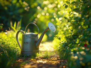 A Watering Can in a Flourishing Garden of Greenery