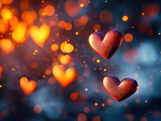 Luminous Heart-Shaped Bokeh Dots in a Magical Glow