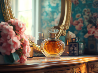 Vintage Fragrance Bottle Sitting on an Elegant Dresser