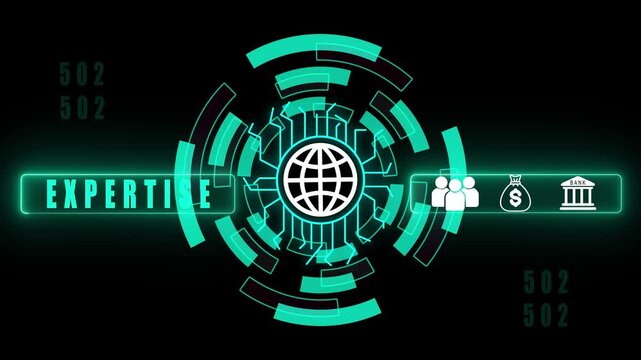 A Expertise business concept on a flashing computer monitor with moving graphs and data. Graph displaying candlesticks and lines representing the.4K animation.